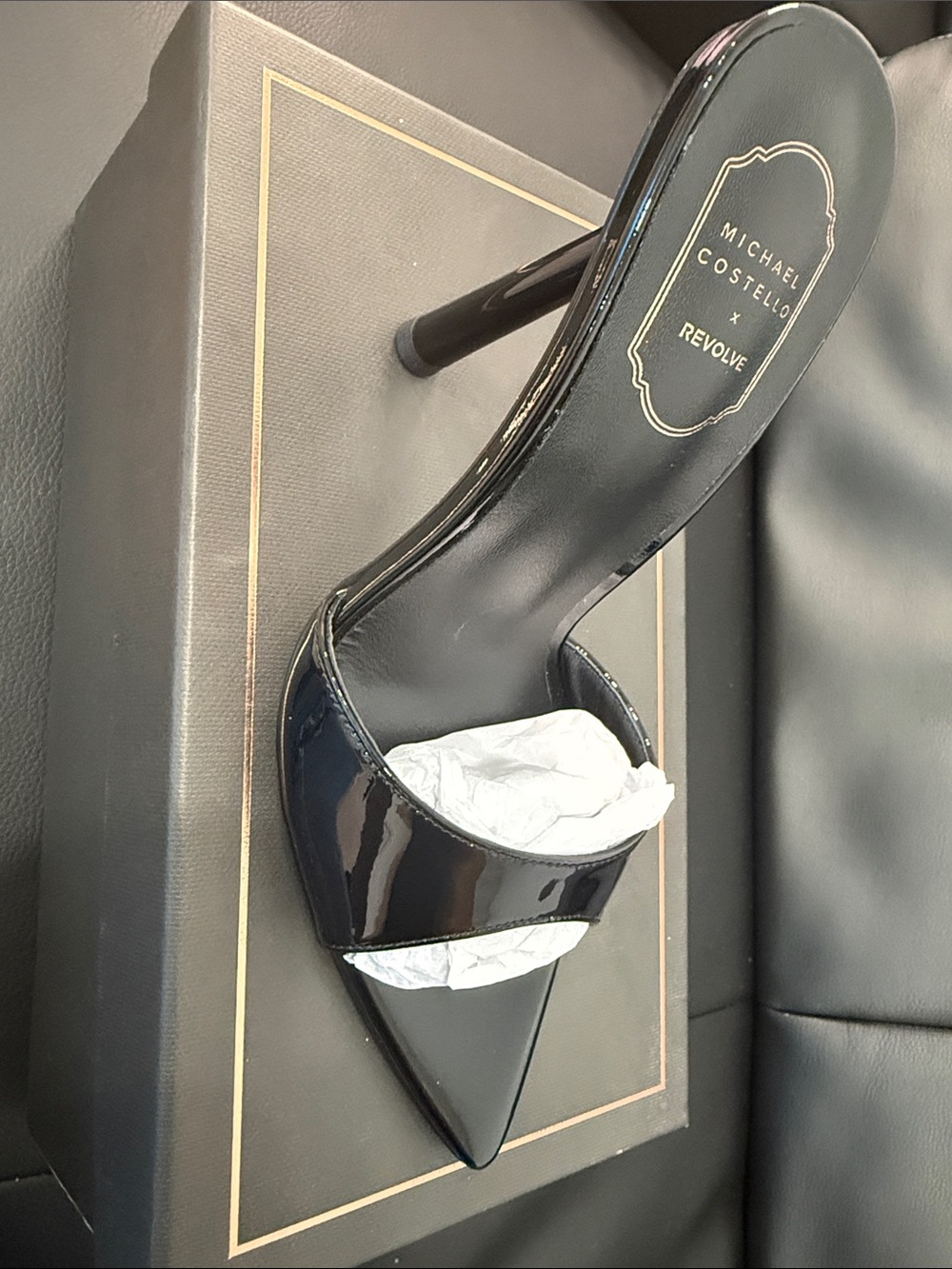Michael Costello Black Patent Pointed Toe Stiletto Mule